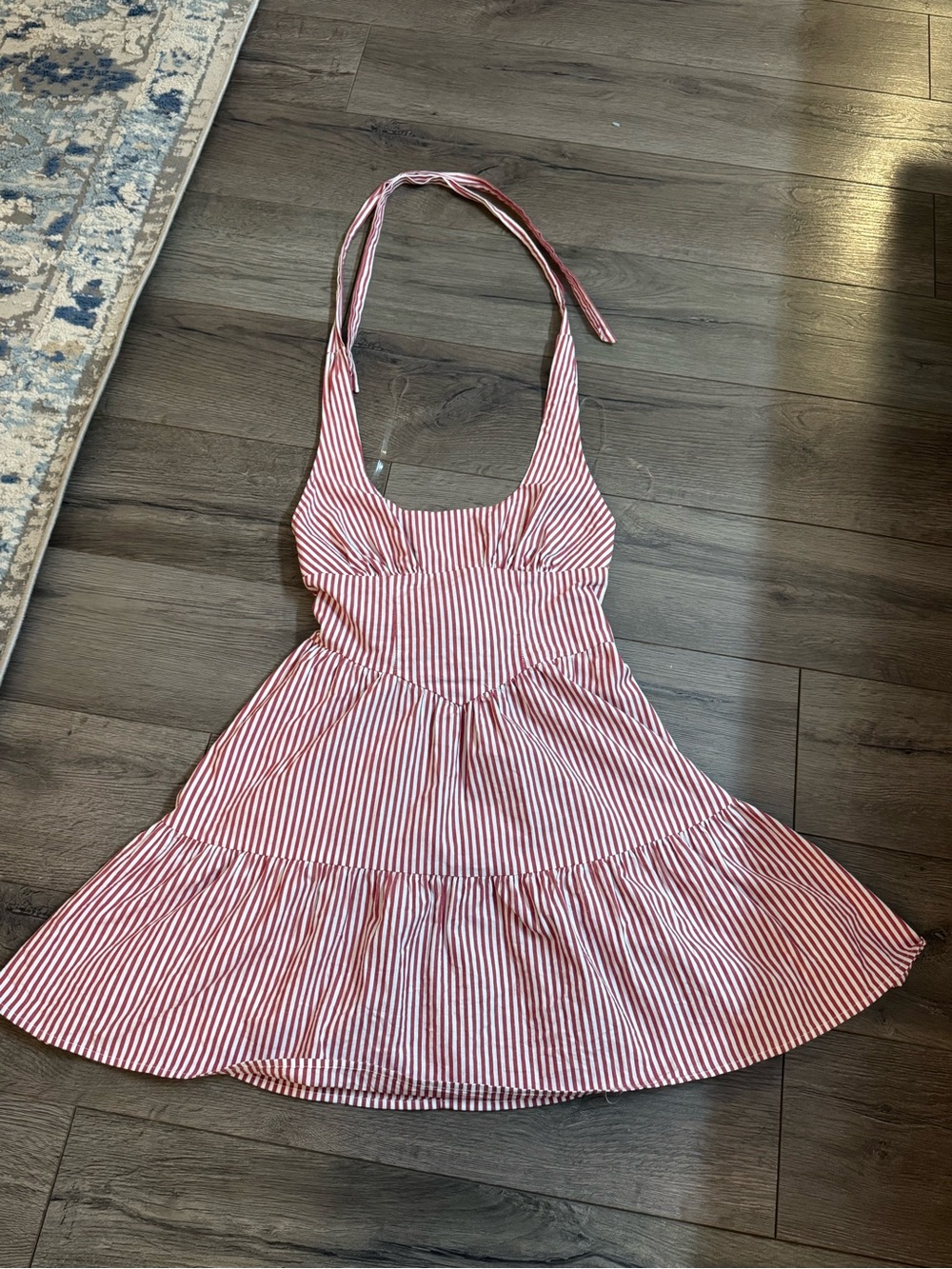 wild fable Red and White Striped Halter Tie Mini Dress